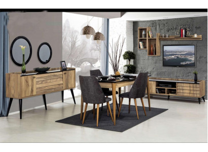 Black -Brown Dining room Set Dining table 4x Chairs Sideboard Mirror 8pcs