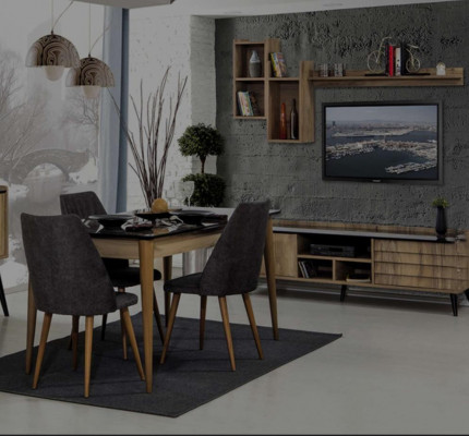 Black -Brown Dining room Set Dining table 4x Chairs Sideboard Mirror 8pcs