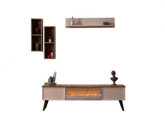 Stylish Living room Wall unit Designer TV cabinet Wood Coffee table 2x shelves