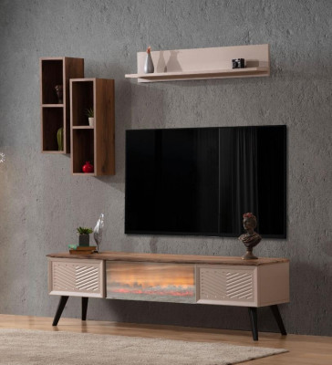 Stylish Living room Wall unit Designer TV cabinet Wood Coffee table 2x shelves