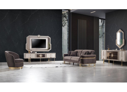 Luxury Living room Set Modern Sofa 3 Seater Armchair TV-cabinet Lowboard+TV-Frame