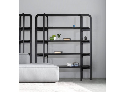 Stable black wooden shelf in an industrial design with vintage charm