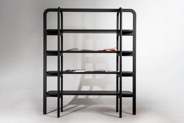 Stable black wooden shelf in an industrial design with vintage charm