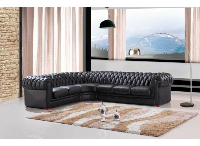 Chesterfield Corner sofa Corner sofa Designer Sofa Black Couch 100% Leather Immediately