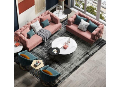 Pink Chesterfield Living landscape Designer Couches Lounge Sofas 3+2 Seater Set