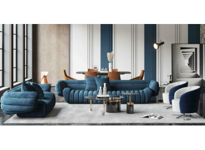 Blue e velvet sofa set 3+2 couch set Luxurious 2-pcs. Living room set