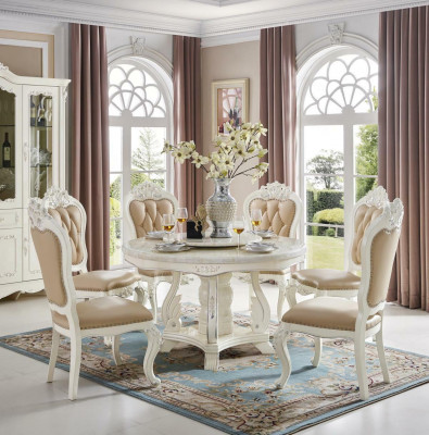 Round dining table with 4 chairs Classic Dining room set 5 pieces. Solid wood