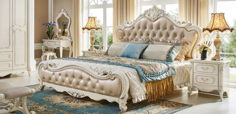 Baroque Rococo Bedroom Set Bed Bedside table Wardrobe 6 pcs. Solid wood