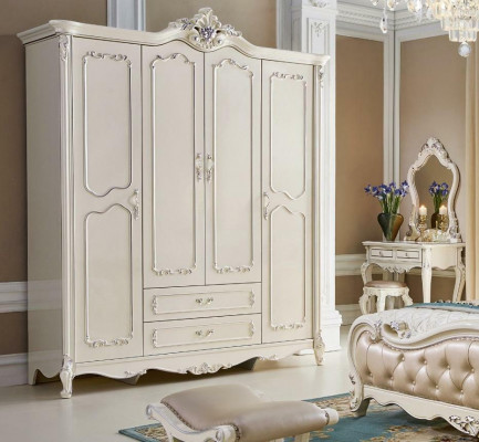 Baroque Rococo Bedroom Set Bed Bedside table Wardrobe 6 pcs. Solid wood