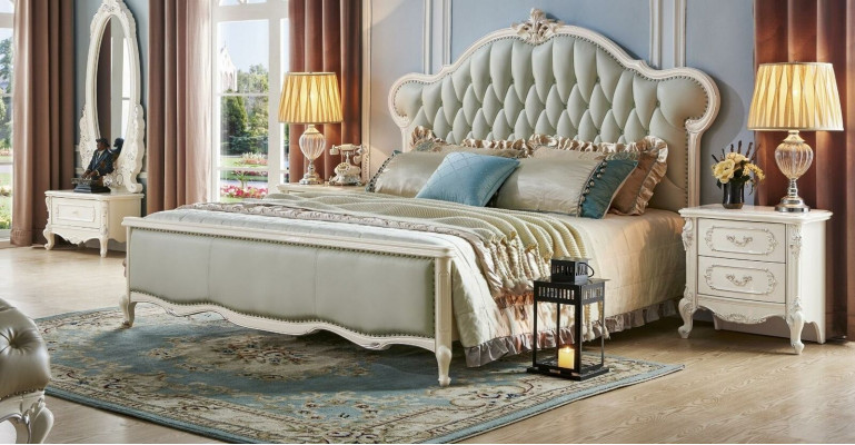 Luxury Bed Upholstered bed Chesterfield Designer Leather Bed Bedroom Solid wood