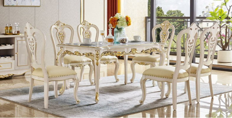 Dining table Classic r Dining room Set 7pcs Set 6x Chairs Dining set Solid wood