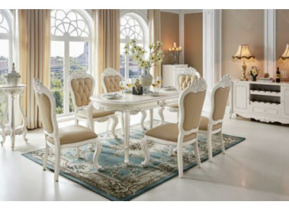 Beige Classic Chesterfield Chairs Designer x6 Chair Set Dining room Seater