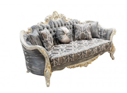 Baroque Sofa 3 Seat Gray Living room Classic Design Sofa Couch Textile