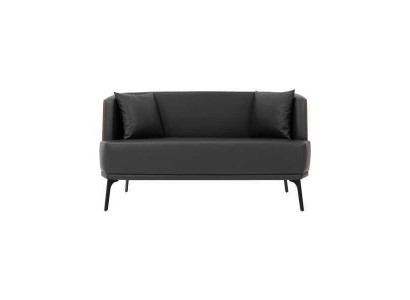 Black Living room 2-Seater Upholstery Imitation leather Sofa 2-Seater Leather Couch