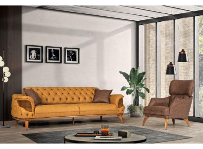 Modern Chesterfield couch set three-seater luxury sofas armchair yellow 2-piece