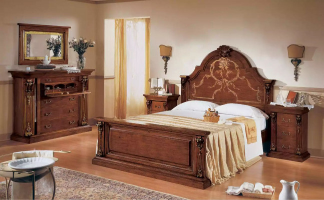 Classic s Brown Bedroom Set Bed 2x Bedside tables Chest of drawers Set 5pcs