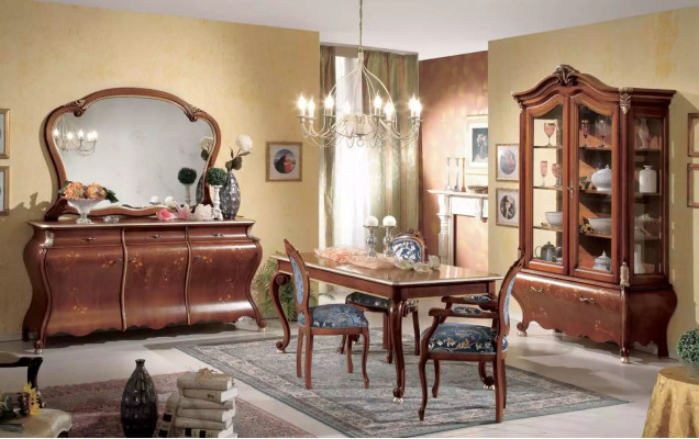 Large Dining room Set Luxury Furniture Dining table 4x Chairs Chest of drawers Mirror 8pcs