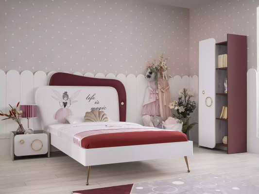 White Roter Childrens room Set Childrens bed Bedside table Wardrobe Wood Furniture 3pcs