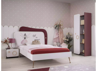 White Roter Childrens room Set Childrens bed Bedside table Wardrobe Wood Furniture 3pcs