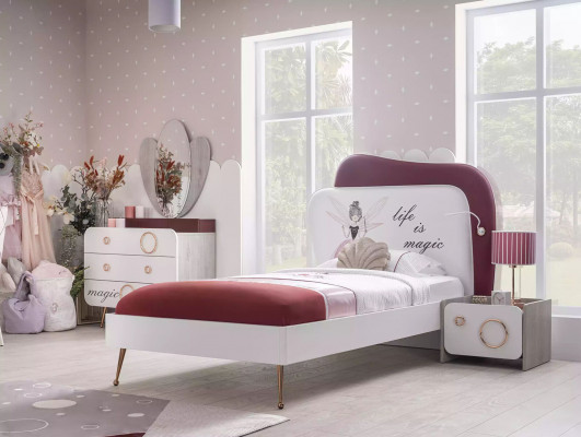 Modern children's furniture luxury suite bed chest of drawers mirror bedside tables 4 pieces