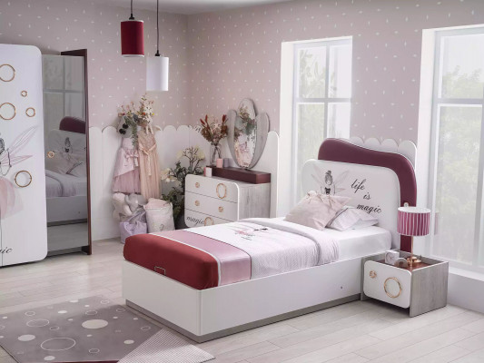 Bed bed base Complete e Kinderfurniture Childrens bed Wood Pink Set 4pcs Childrens room