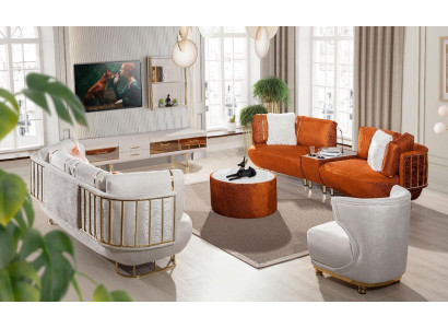 Modern Orange and White Living room Furniture Three Seater Coffee table Wooden furniture