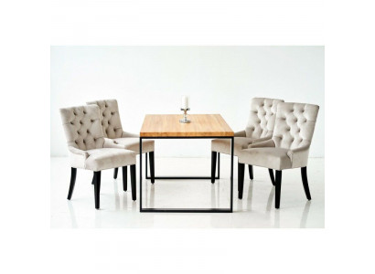 Brown Rectangular Dining room Table Modern White x6 Chesterfield Chairs