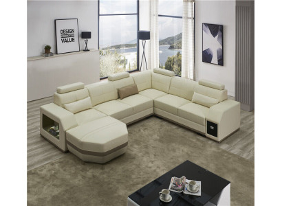 Corner sofa Leather sofa Big U-shape Living landscape Sofa Couch Suite