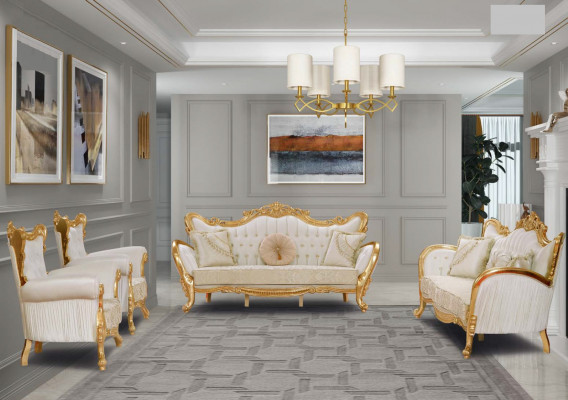 A luxurious and relaxing sofa in classic style with golden patterns