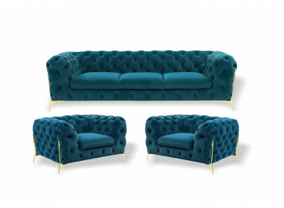 Chesterfield Designe Sofa set 3+1+1 Seat Sofa Couch Fabric Suite Upholstery Set