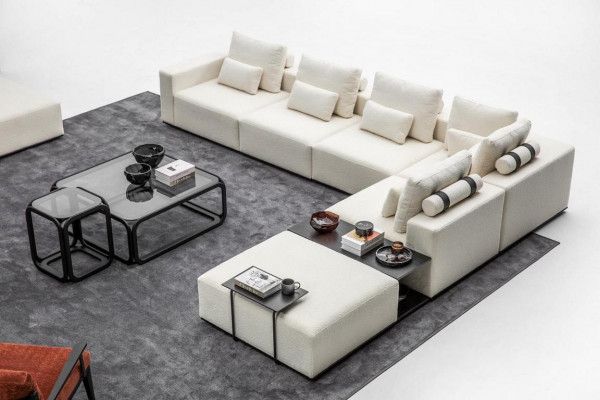 Modern White Sofa set Corner sofa Living landscape Armchair 4-piece Fabric Sofa