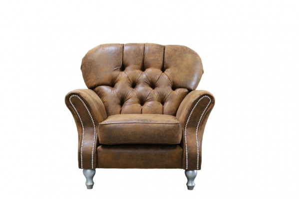 Design Armchair 1 Seater Brown Textile Luxury Club Lougne Sofa TV Chesterfield