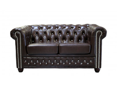 Classic Noble Two-seater Chesterfield Furniture Couch Textile Sofa Design Brown