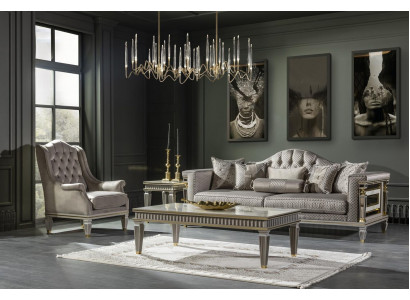 Living room set gray sofa set coffee table armchair elegant side table 4 pieces.