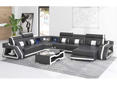 Big Corner sofa Living landscape XXL Sofa U-shape Leather sofa Black Sofas