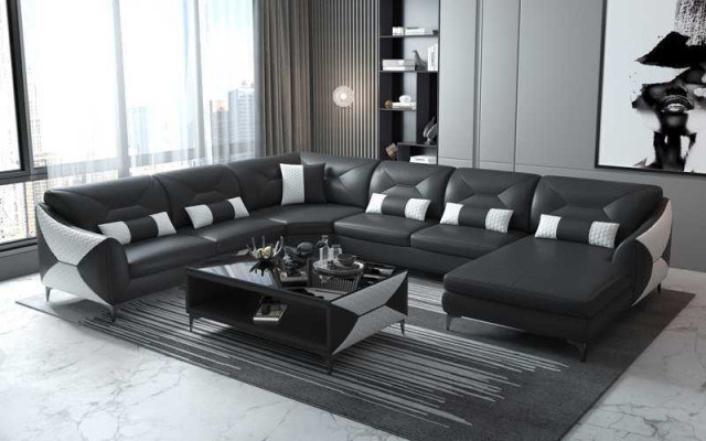 Big Living landscape Sofa U-shape Corner sofa Leather sofa Black Imitation leather