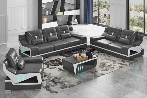 Luxury sofa set Complete e couch set Black Imitation leather Sofa 321