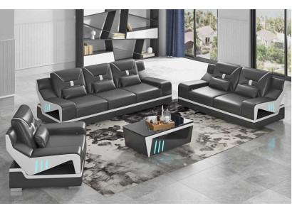 Luxury sofa set Complete e couch set Black Imitation leather Sofa 321