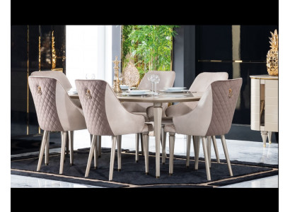 Kitchen Dining room Chairs 6x Chair Group Chairs Suite Wood Furniture Textile Fabric