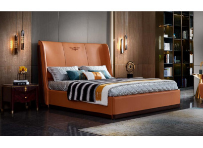 Bed 2 x Bedside table Bedroom Orange Creative Modern Furniture Wood Luxury Beds