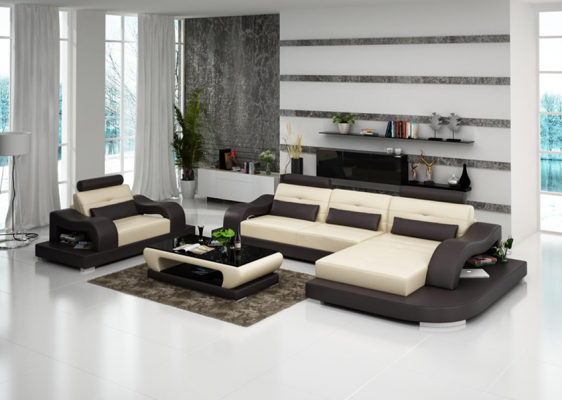 Living landscape Corner sofa L-shape Armchair Set Suite Leather Couch 2-piece.