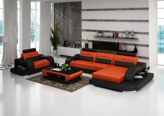 Living landscape Corner sofa L-shape Armchair Set Suite Leather Couch 2-piece.