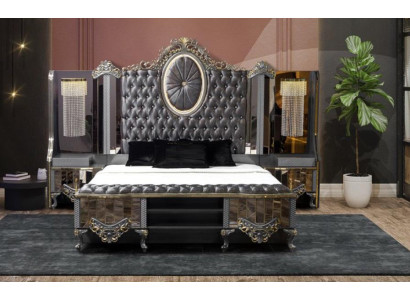 Suite Bedroom Double Luxury Bed Classic Black Set 3pcs.