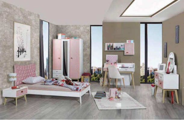 Wardrobe Modern Wood Wooden Cabinet Youth Room Shelf Wardrobe Girls Pink