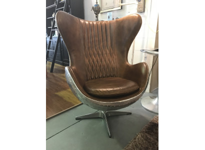 Eggchair Leather Brown Metal Silver Wing Chair Egg Chair Flieger Club