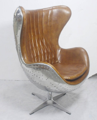 Vintage shell chair aluminum genuine leather rocker function egg chair egg brown