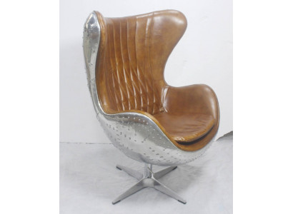 Vintage shell chair aluminum genuine leather rocker function egg chair egg brown