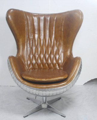 Vintage shell chair aluminum genuine leather rocker function egg chair egg brown