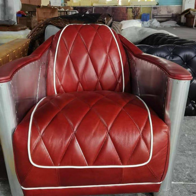 Aircraft Vintage Leather Chair Red Genuine leather Retro Armchair Design Club Chair