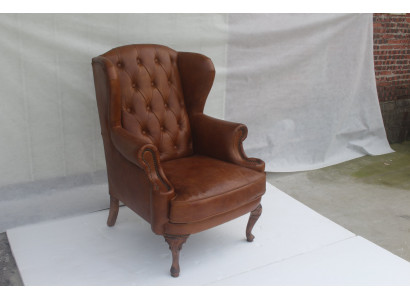 Chesterfield Leather Armchair Wing Chair Vintage Club Chair Executive Chair Wing Chair